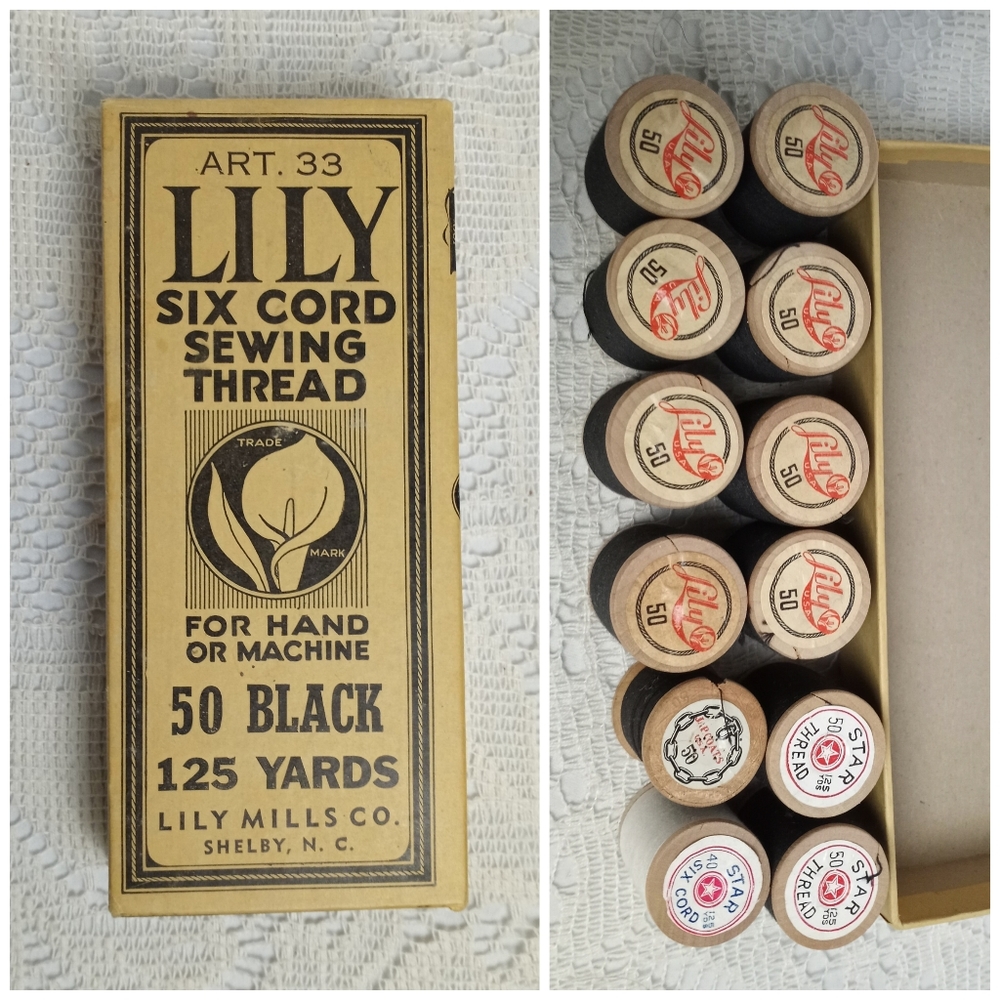 Antique Lily Mills J&P Coats Willimantic Thread Wood Spool Original Box Lot Rare